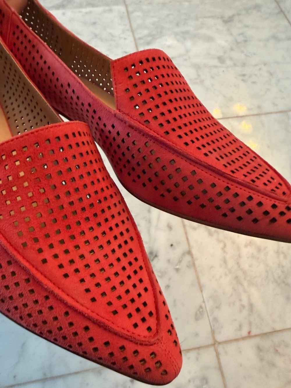 Franco Sarto Coral Perforated Suede Pointed Loafers - Picture 3 of 6